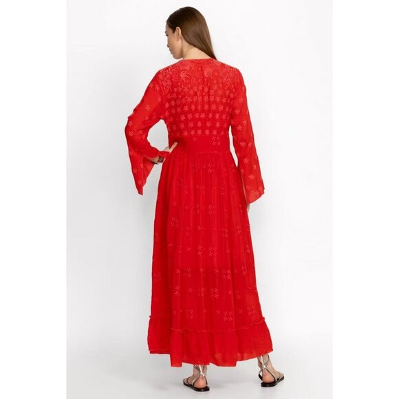 $448 NWOT JOHNNY WAS Embroidery Floral Beesley Maxi Dress Size XS Red - Picture 4 of 16